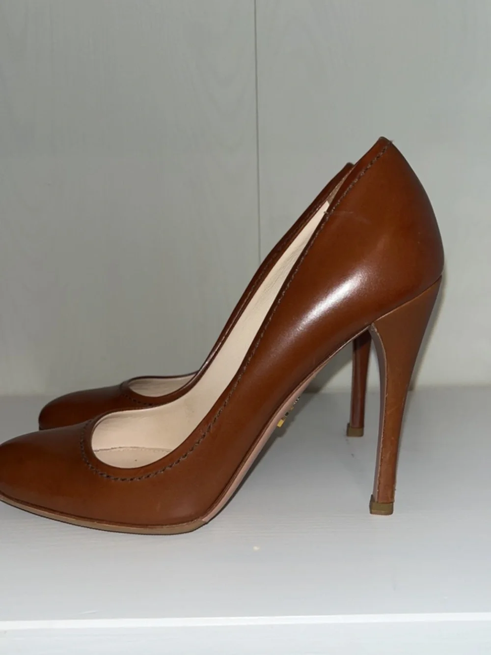 Prada Brown Leather Pointed-Toe Stiletto Pumps